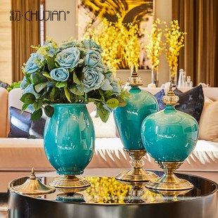复古客厅软装 新古典欧式 饰品陶瓷美式 餐桌花瓶干花花艺电视柜摆件