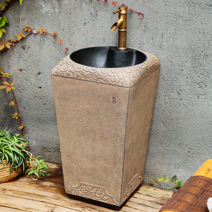 户外庭院洗手台新中式艺术洗手池阳台花园立柱盆一体落地式洗手盆