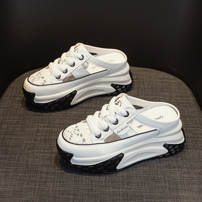 皮面包头拖鞋老爹鞋2026新款轻便内增高休闲运动鞋厚底7包头拖鞋