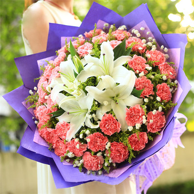 母亲节康乃馨百合鲜花速递河南郑州市新密市新郑市中牟县同城送达