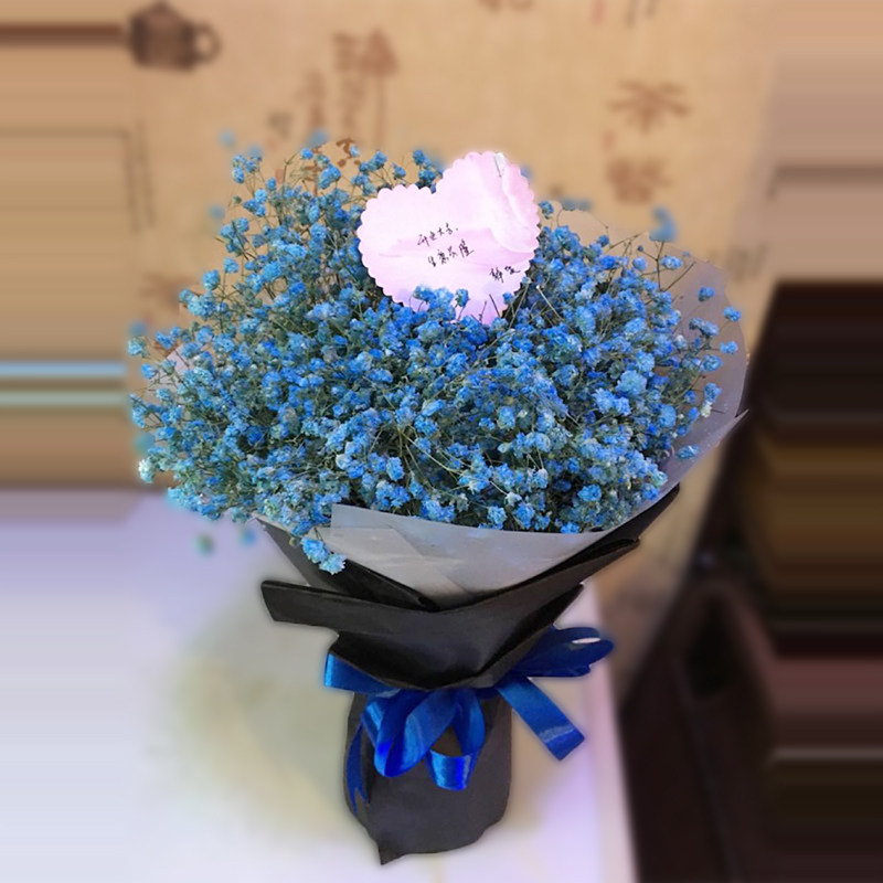 宁波温州嘉兴绍兴送花同城鲜花速递金华义乌蓝粉色满天星花束