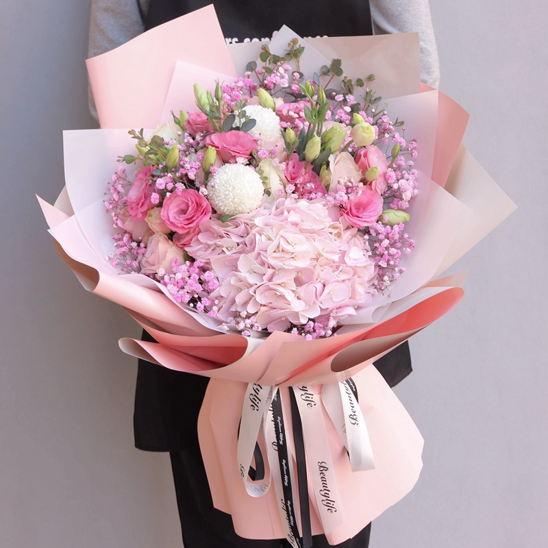郑州鲜花同城速递配送情人节韩式绣球洋桔梗混搭花束定制生日礼物