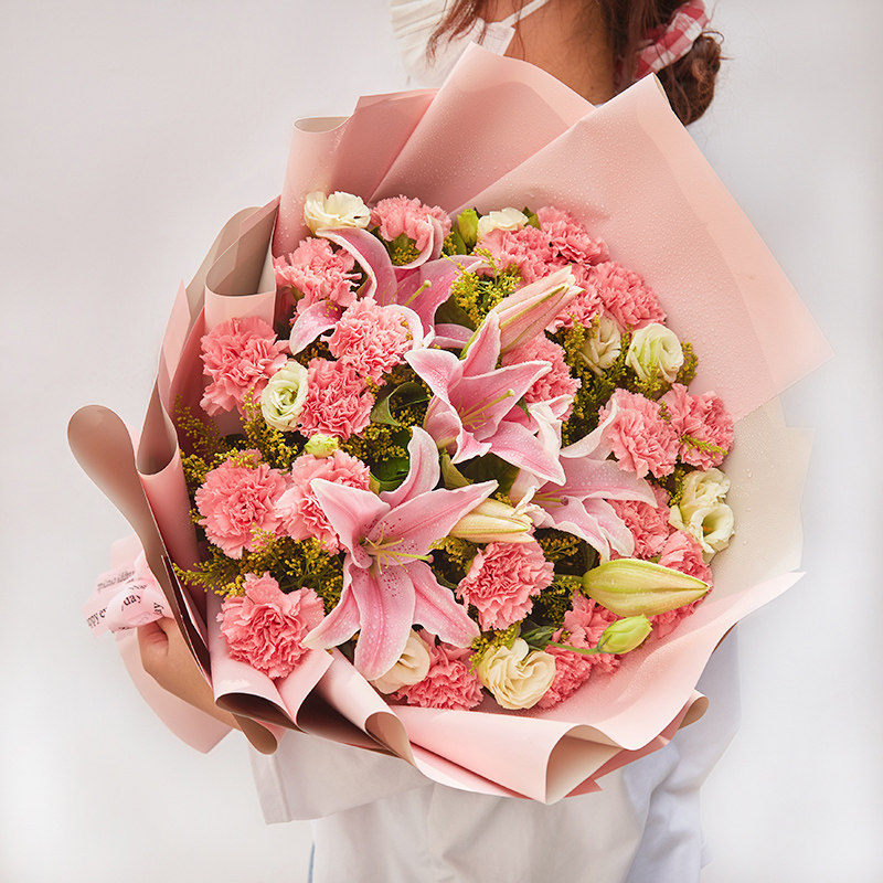 母亲节西安白粉香水百合康乃馨生日花束礼盒鲜花速递雁塔碑林同城
