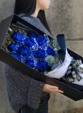 深圳鲜花速递同城蓝色妖姬礼盒罗湖福田南山宝安龙岗盐田生日送花