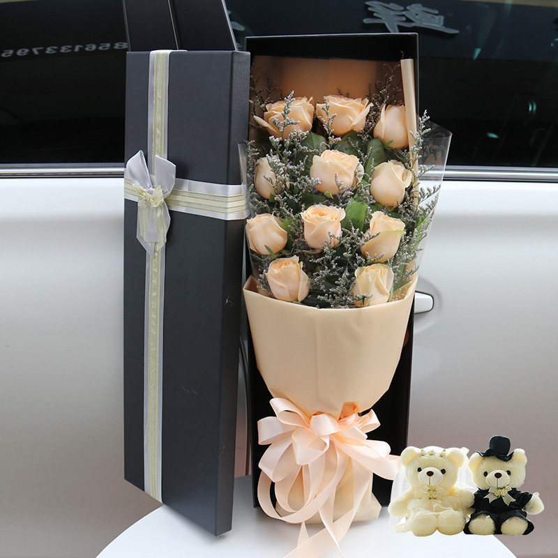 张家界鲜花速递同城红白粉香槟玫瑰花束礼盒武陵源永定送花店