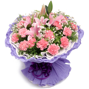 泉州同城鲜花速递鲤城丰泽洛江康乃馨香水百合混搭花束生日送花