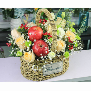 苏州手提花篮玫瑰绣球混搭花篮鲜花速递同城沧浪吴中相城生日花店