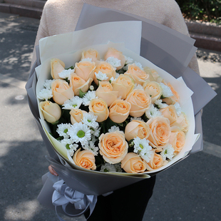 33朵香槟红玫瑰花束上海鲜花速递同城礼盒浦东静安宝山生日送花店