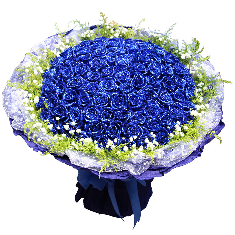 33朵蓝色妖姬玫瑰花束生日送上海同城鲜花速递全国送北京深圳广州