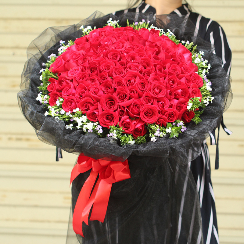 合肥哈尔滨太原花店同城鲜花速递99朵玫瑰花温州无锡长沙生日送花