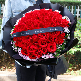 红玫瑰花束礼盒烟台鲜花速递牟平福山芝罘莱山同城生日告白送花店