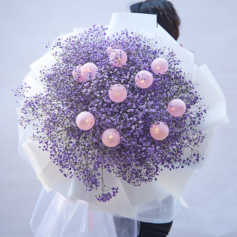 满天星干花生日花束礼盒郑州鲜花速递北京上海广州全国同城送花店