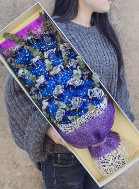 上海蓝色妖姬礼盒花束鲜花速递同城黄浦卢湾徐汇长宁静安普陀送花