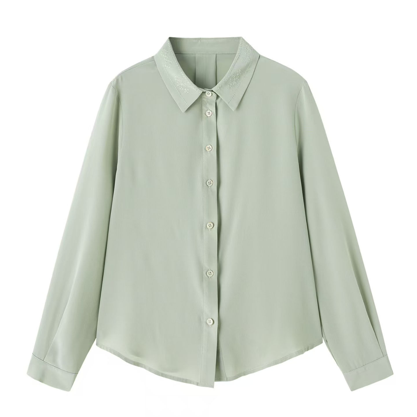 绿色真丝桑蚕丝衬衫女轻奢高级感衬衣女高级感轻奢减龄洋气欧货