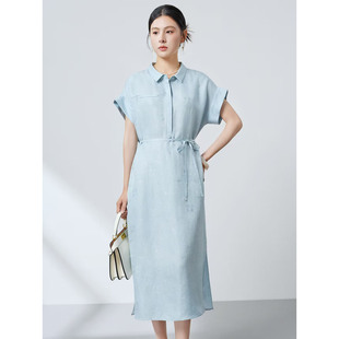 衬衫女款2026新款连衣裙真丝桑蚕丝连衣裙女轻奢高级感短袖长裙子