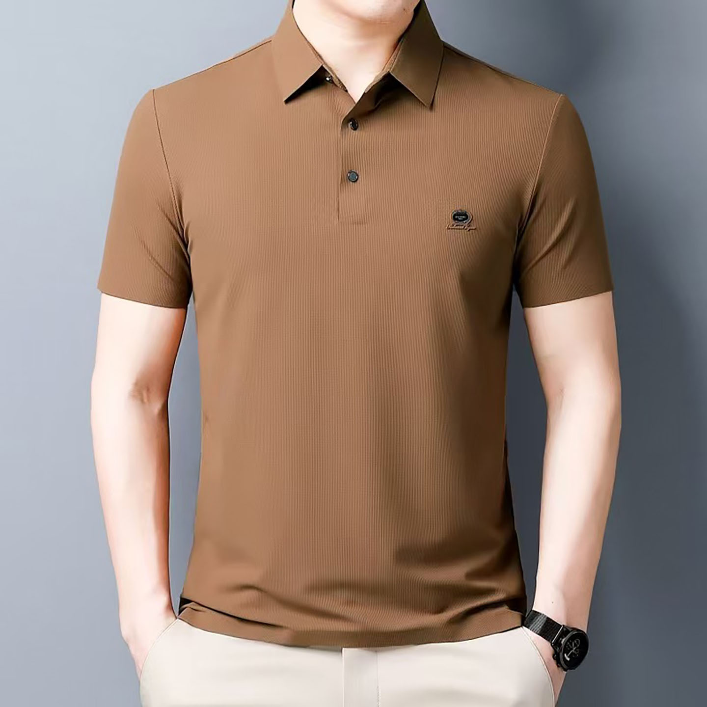 正品桑蚕丝男士大码短袖Polo衫