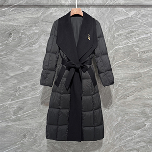 深圳南油商场同售高端大翻领羊毛领白鹅绒服系带长款羽绒服外套女