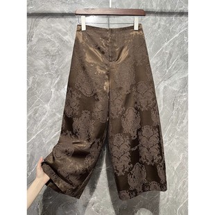 2025新款时尚潮流浮雕花苞裤九分裤子新中式国风高腰提花休闲裤女