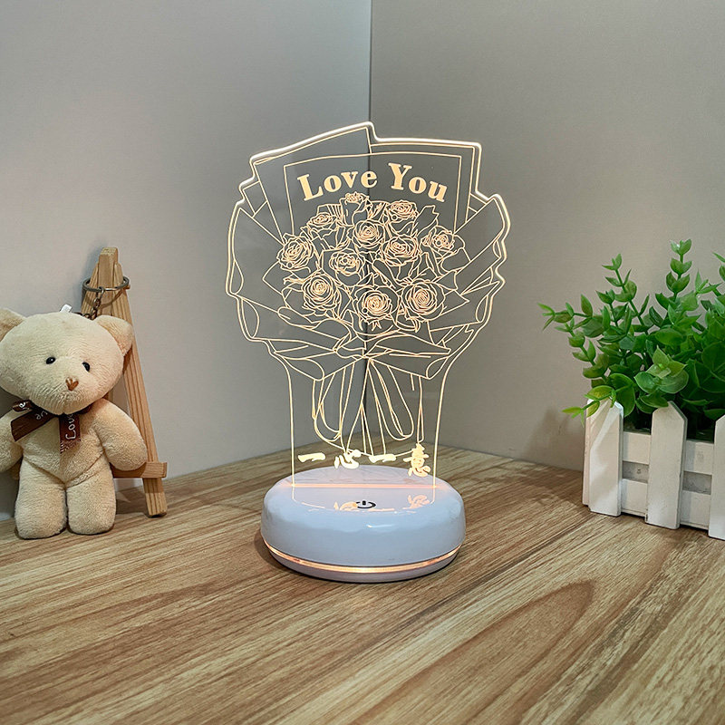 创意玫瑰花触摸七彩3D小夜灯床头灯卧室氛围台灯情人节生日礼物