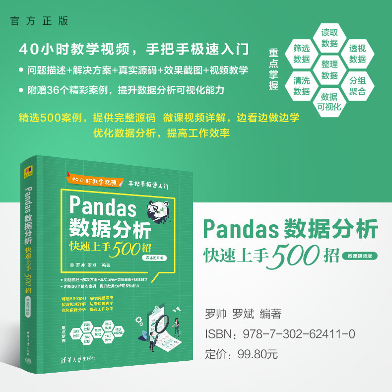 【官方正版新书】 Pandas数据分析快速上手500招（微课视频版） 罗帅、罗斌 清华大学出版社