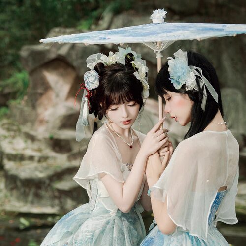 印花油纸伞头饰青lo原创设计