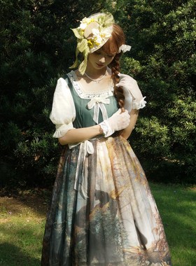 【松树林之晨3.0】高腰OP全款链接-青LO原创Lolita绿色油画裙