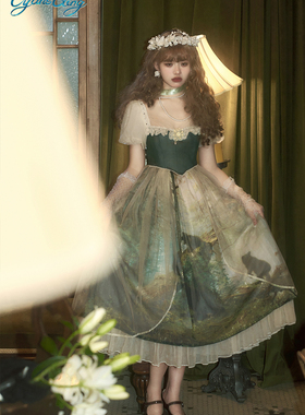 【松树林之晨3.0】V腰OP全款链接-青LO原创Lolita绿色油画裙