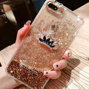 适用于苹果6plus手机壳女挂绳11pro流沙奢华15带钻网红8创意xr皇冠7动态iPhone14新品13pro网红同款12闪粉ins