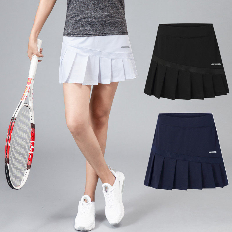 夏季女运动短裙速干瑜伽健身跑步羽毛球裤裙网球裙半身百褶裙白色