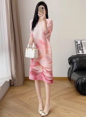 Issey Miyake/三宅一生夏新款时尚气质百搭中长款女士连衣裙减龄