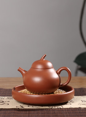 潮州功夫茶手拉壶朱泥茄瓜家用泡茶壶陶壶三杯工夫茶壶朱泥手工壶
