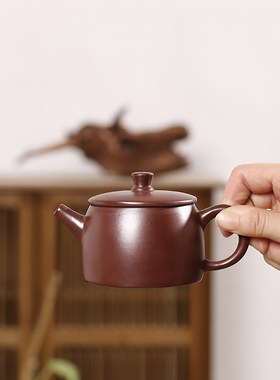 潮州紫泥手拉壶大口汉瓦壶小容量功夫小茶壶冲茶紫泥宽口茶壶