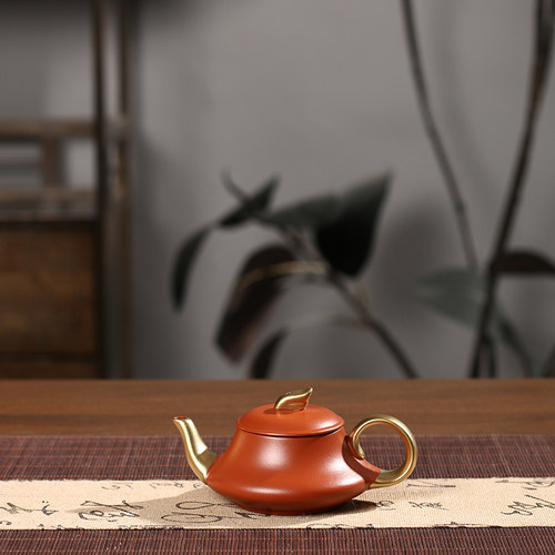 潮州老安顺工夫茶冲罐朱泥鎏金一帆风顺三杯家用小茶壶手工泡茶壶
