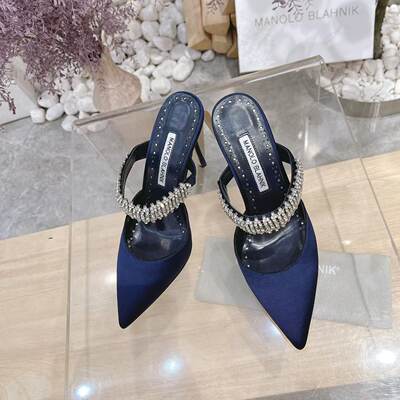 代购Manolo Blahnik/MB女鞋 女士真丝缎面包头半拖单鞋凉鞋穆勒鞋