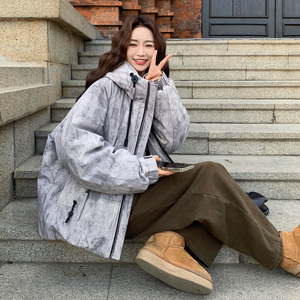 韩版小众晕染羽绒服女2025年冬季新款连帽超好看显瘦90白鸭绒外套图片