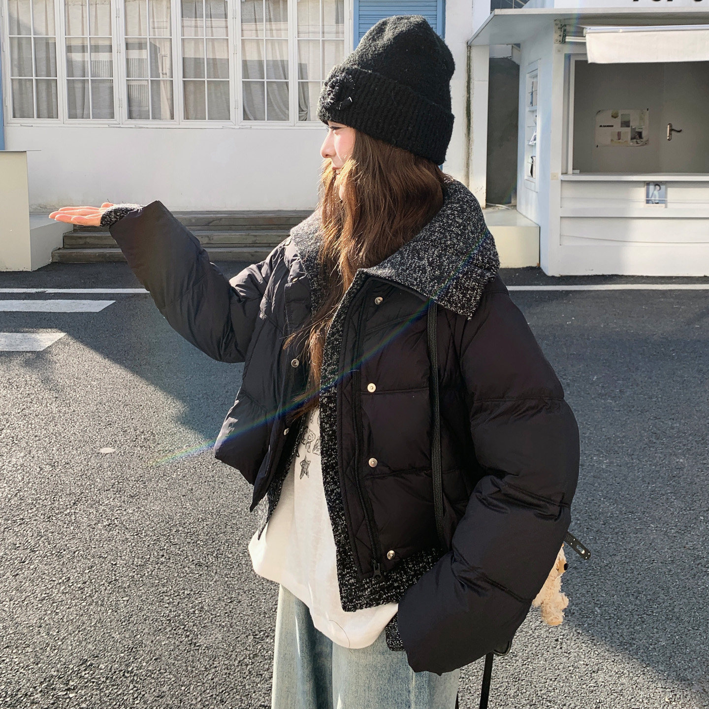 有货新款2025毛线拼接假两件新标90白鸭绒2982P325控488,女装羽绒服,2C100