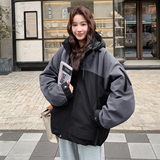 深灰色韩版时尚宽松美式羽绒服女秋冬季加厚派克服韩系小个子外套，女装羽绒服，2C100