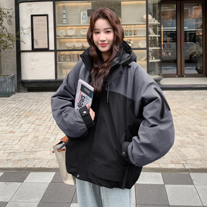 深灰色韩版时尚宽松美式羽绒服女秋冬季加厚派克服韩系小个子外套图片