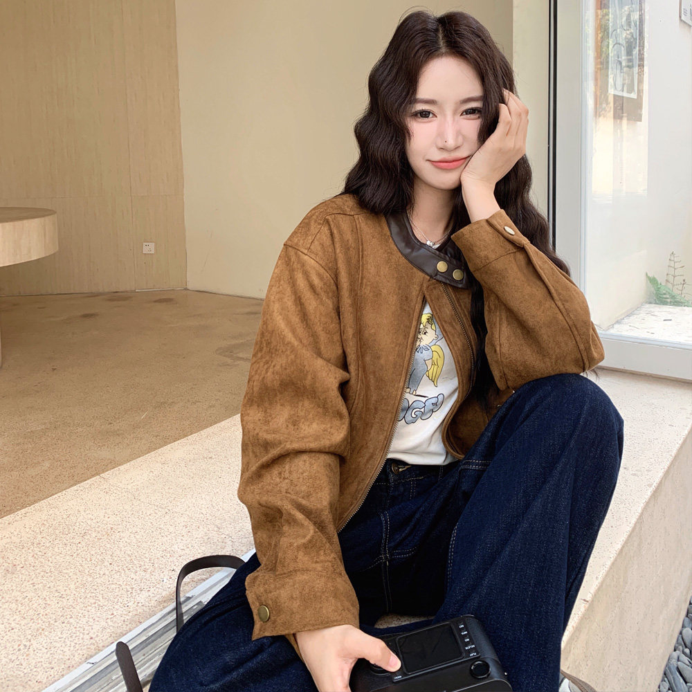 有货2026春季高品质短款麂皮绒外套2828P165控238,女装短外套,2C100