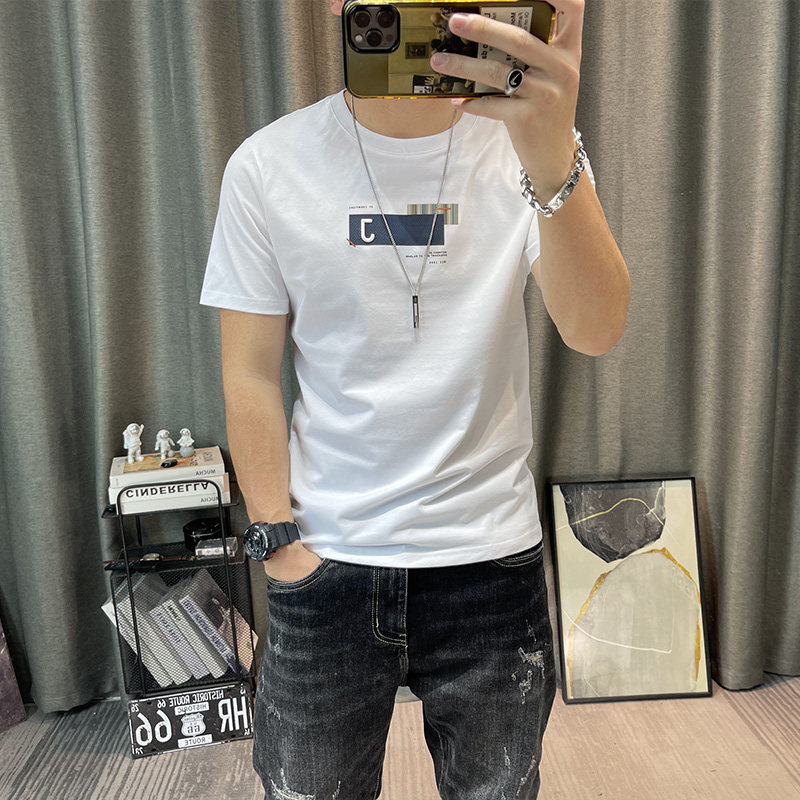 今年流行的痞帅炸街新款上衣男装精神小伙百搭圆领纯棉短袖T恤潮