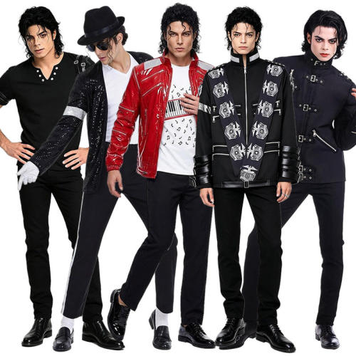 万圣节明星模秀杰克逊全套cos服红白经典皮衣MJ夹克舞台表演服装