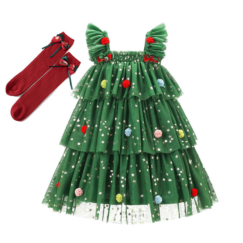圣诞节服装女童吊带连衣裙秋冬新款儿童蓬蓬裙女孩公主裙节日礼服