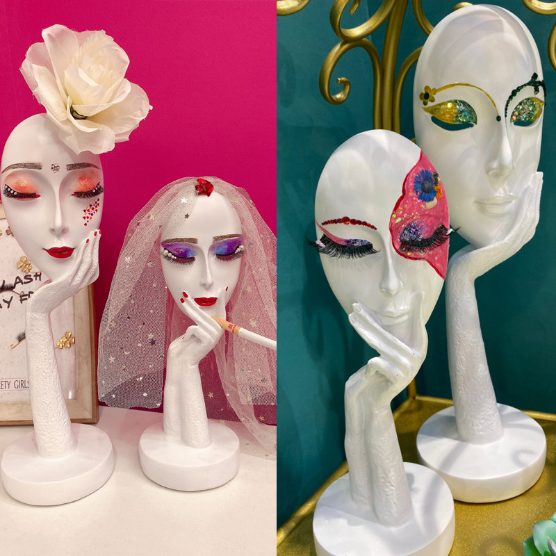 美睫展示道具人脸面具美甲店艺术品头像展示美睫店摆件装饰