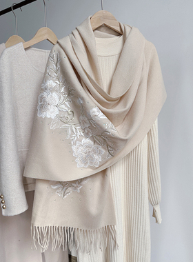 纯羊毛围巾披肩白露秋风冬季生日礼物送妈妈婆婆礼盒包装代写贺卡