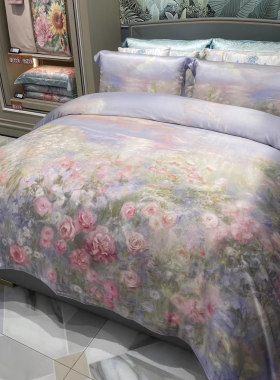 富家安娜2025秋冬新品双丝真丝四件套色织大提花大自然系粼光织梦