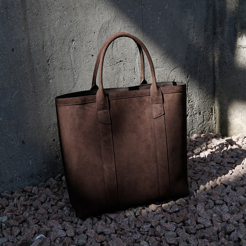 FENG皮匠 高级感反绒皮托特包男休闲包麂皮男真皮手提包男手工