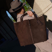 FENG皮匠 头层牛皮反绒皮托特包男休闲包男真皮手提包男手工制作