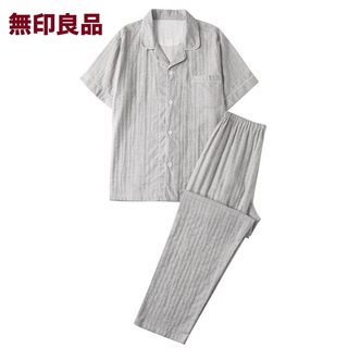 无印良品男士睡衣双层纱短袖长裤纯棉居家服薄款夏季短裤套装日式