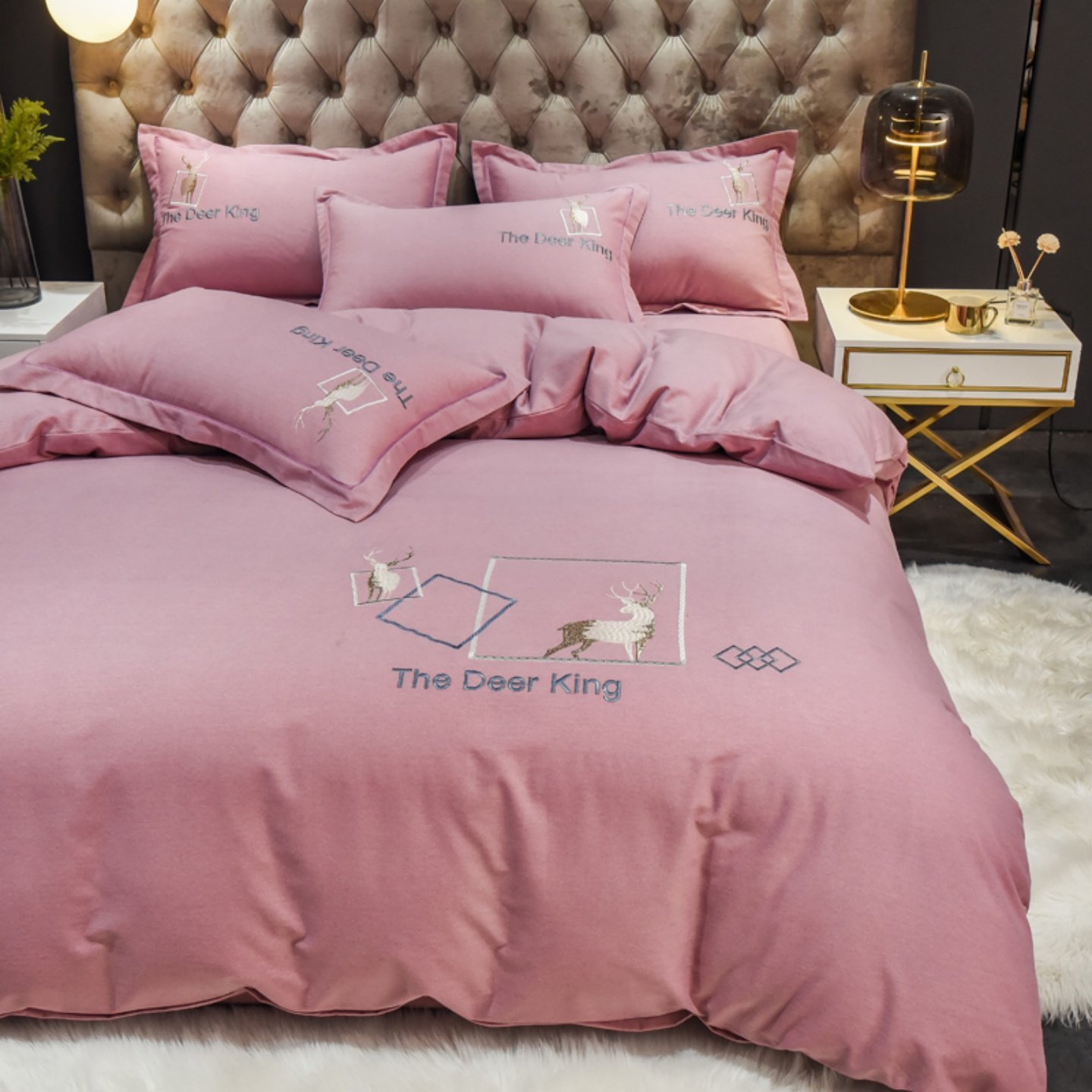 简约纯色全棉磨毛被罩四件套刺绣加厚纯棉被套被单床品229x230250