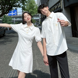 2022新款 夏季 收腰显瘦泡泡袖 潮流男衣女裙短袖 情侣装 衬衫 polo裙子